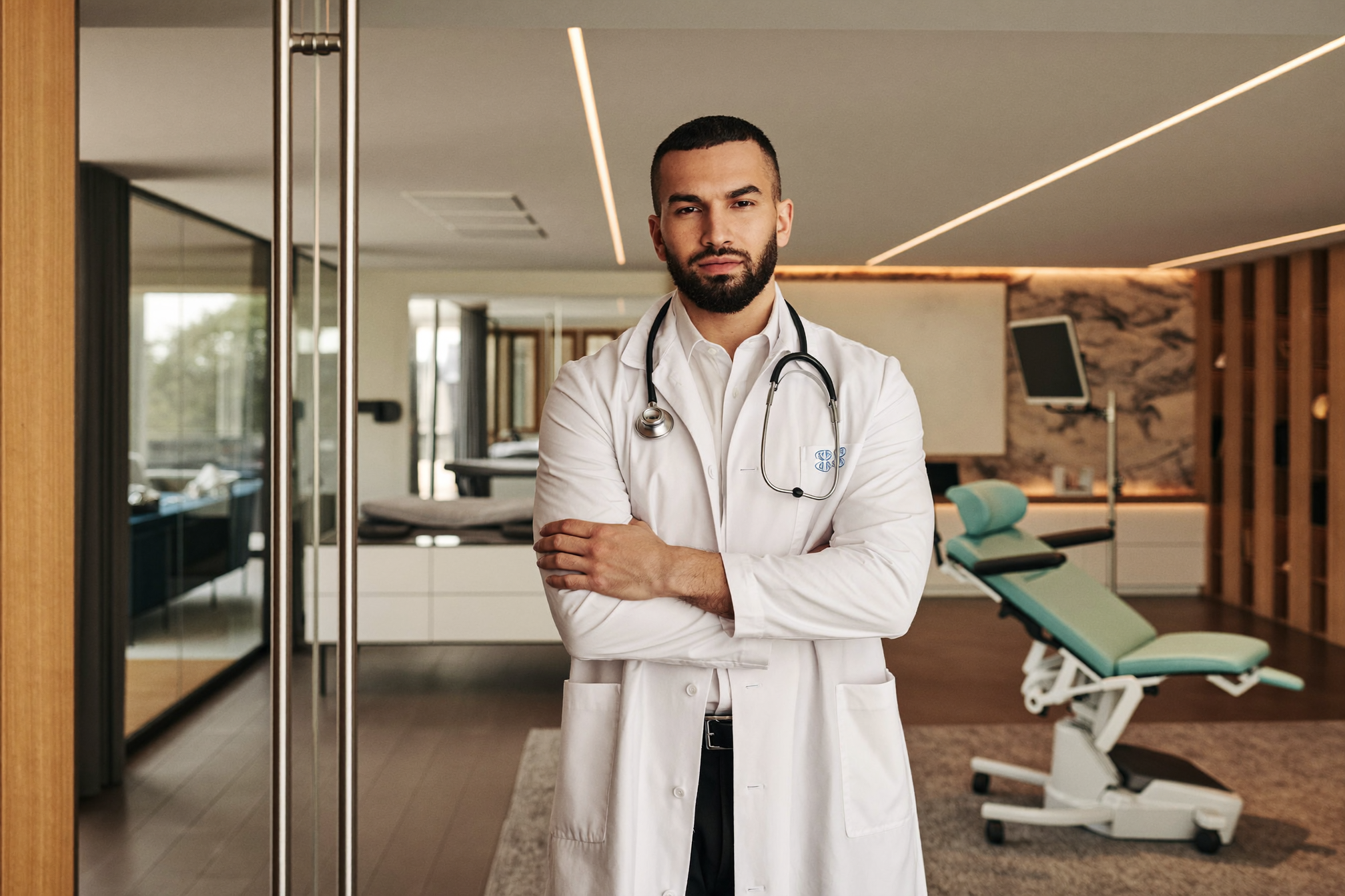 Médico dono de clínica no consultório